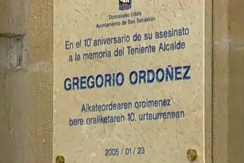 Placa Gregorio Ordóñez Ayto. San Sebastián